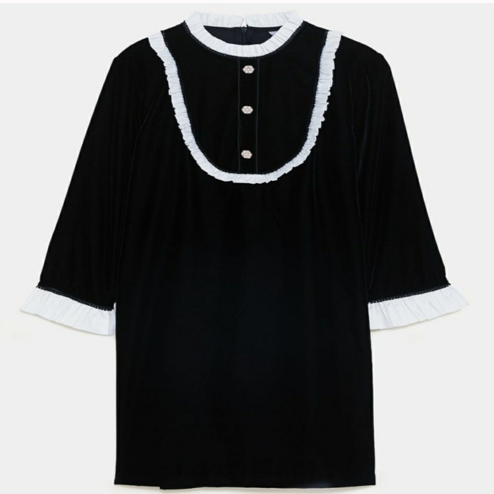 Combined Black and White Velvet Dress Zara